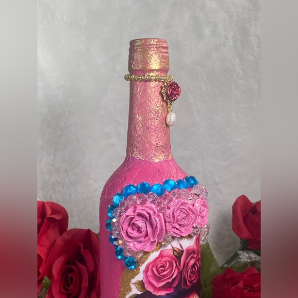 Hand Painted-Decoupaged Sugar Skull-Dia De Los Muertos-Day of the Dead Bottle - Picture 7 of 13